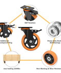 Sweet Rolling 4 Inch Caster Wheels Set Of 4 Heavy Duty Swivel Casters With Brake, showing 360° rotation and double ball bearings.