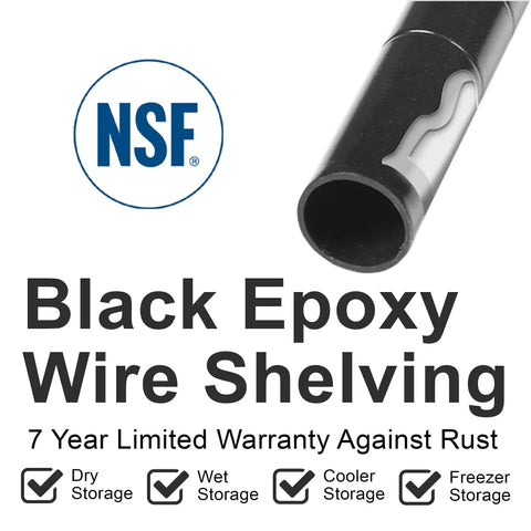 Top Notch 4 Tier Adjustable Wire Shelving Unit 18 X 24 X 74 Inches, NSF Certified, black epoxy post for dry and wet storage.