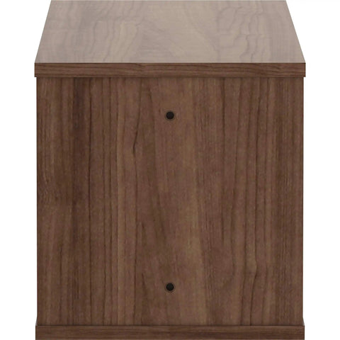 Hella Durable Panel System Open Storage Cabinet With Smooth Modular Dividers And Classic Walnut Finish For Legit Workspace Organization And Fresh Office Display Setup, front view showing walnut finish.