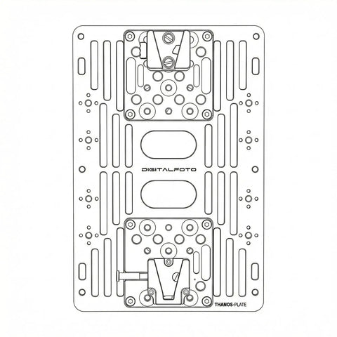 Diagram of Thanos X Gimbal Support Vest System Steadicam Rig component with V Mount Battery slots.