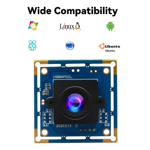 8MP USB Camera Module With 3264x2448 HD Resolution, IMX179 Sensor, front view, showcasing compatibility with Windows, Linux, Android.