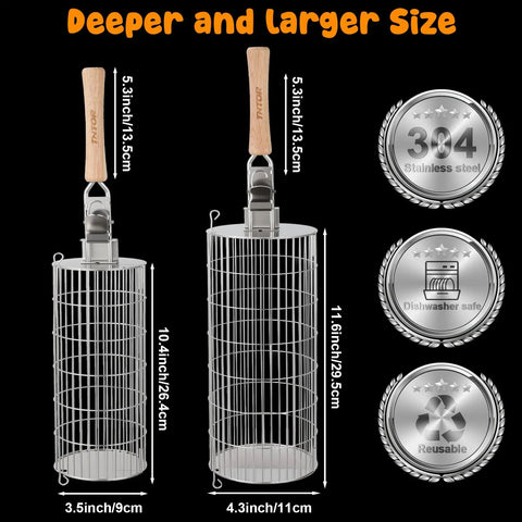 Rolling Grill Basket With Removable Handle 304 Stainless Steel Nesting Grilling Net sizes and features