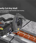 Bad Ass 195mm Electric Wall Chaser Concrete Cutter With Laser Aiming grooving into red brick, concrete, and granite surfaces.