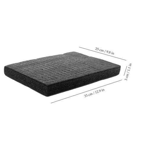 Custom Cut Black Packing Foam Insert Pad Rock Solid Cushion Block measuring 33x25 cm, ideal for heavy duty protection during shipping.