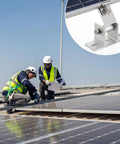 Two workers installing Slap On Those Bad Boy Solar Panel Mount Brackets For Flat Roofs And RV Rigs with aluminum alloy.