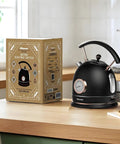 Retro Electric Kettle 1.8L Matte Black And Rose Gold Stainless Steel Body Fast 1500W Quiet Boil Temperature Gauge Auto Shut Off