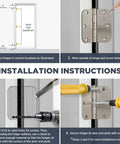 Installation instructions for Heavy Duty Interior Door Hinges 3 1/2 Inch Matte Black Solid Steel Design with steps.