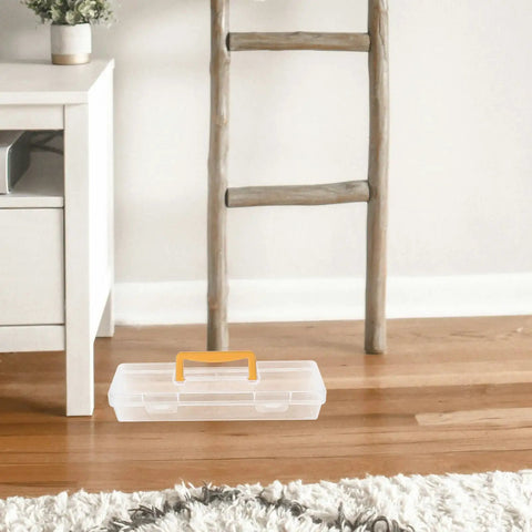 Heavy Duty Small Parts Organizer Box Built Tough Plastic Tool Caddy With Grippy Handle And Snappy Dividers on wooden floor