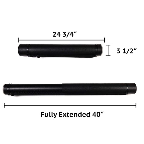 Two Pack Expandable Poster Tubes Zero Stress Document And Blueprint Carriers size comparison fully extended 40 inches and collapsed 24 3/4 inches.