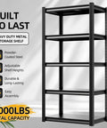 Heavy Duty Steel Storage Shelves 5 Tier Garage Shelving Unit 2 Pack 2000 Lbs Capacity with adjustable metal shelves.