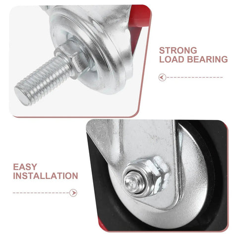 Close-up of 4 Piece Stem Caster Set Featuring Sweet Swivel Threading And Rock Solid Dual Locking Brakes with strong load bearing and easy installation.