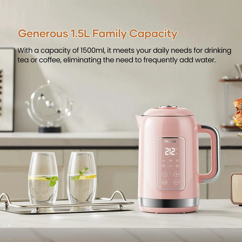 1.5L Stainless Steel Smart Electric Kettle With Temperature Control, Six Precise Presets, 1200W Fast Boil, Pink Finish