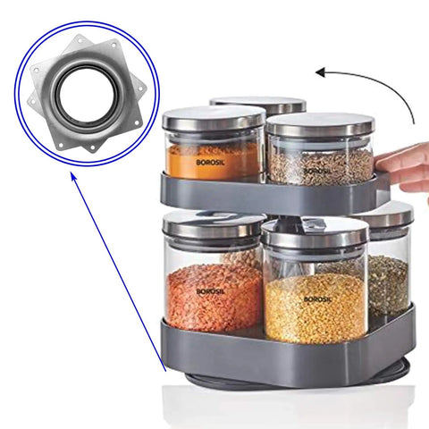 18 Pack Square Lazy Susan Hardware Four Inch Heavy Duty Zinc Steel Swivel Bearings for DIY turntables with spice jars.