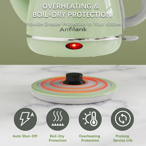 Gooseneck Electric Kettle 1L 1500W for Pour Over Coffee and Tea, Stainless Steel BPA Free Water Boiler With Auto Shutoff and Boil Dry Protection, Green shown close-up