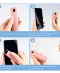 Steps showing the use of 6 Pack Screen Cleaner Kit 2 In 1 Touchscreen Mist Cleaner, Spray And Wipe With Microfiber Cloth for devices.