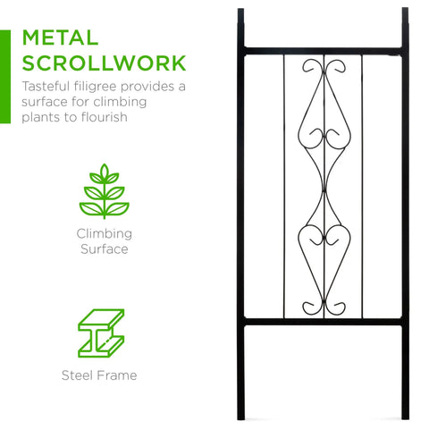 Built Tough 92 Inch Steel Garden Arch Arbor Trellis with decorative wire lattice, weather resistant construction in black