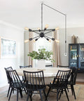 Dining room with Sputnik 12 Light Chandelier Dope Brushed Nickel Modern Pendant Lighting for Kitchen Dining Living Room Foyer Industrial Vintage Ceiling Fixture Hardwired With Adjustable Height From 15.7 To 55 Inches
