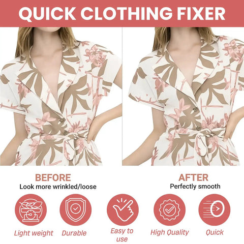 Straight Up The Ultimate Stitch Gun For Clothes Repair And Quick Fix Tagging For Seam Hemming Or Fabric Labeling Comes Loaded With Two Needles One Scissors And Four Thousand White Black Fasteners Seriously Kickass shows before and after of wrinkled clothing, highlighting quick fixes.