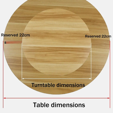 Rotating Lazy Susan For Dining Table Wooden Serving Turntable With Quiet Bearings No Fuss Swivel Tray Centerpiece Stand For Kicking Back Hours And Dinner Parties Black dimensions illustration showing reserved space and turntable measurements
