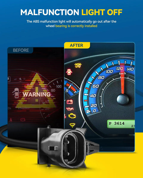 Comparison of car dashboard warning lights before and after Rear Wheel Hub Bearing Assembly With ABS installation.