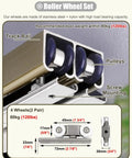 Roller Wheel Set for Bulletproof Bypass Sliding Door Hardware Kit featuring stainless steel and nylon pulleys.