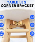 Heavy Duty Table Leg Corner Brackets With Iron Hanger Bolt For No Sweat DIY Furniture Build And Wobble Free Assembly Includes Fast Install Hardware showcasing a close-up of a corner bracket installed on wooden furniture.