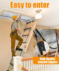 Worker installing Energy Saving Attic Door Insulation Cover For Pull Down Stairs 54x25x11 Double Bubble Reflective Attic Tent