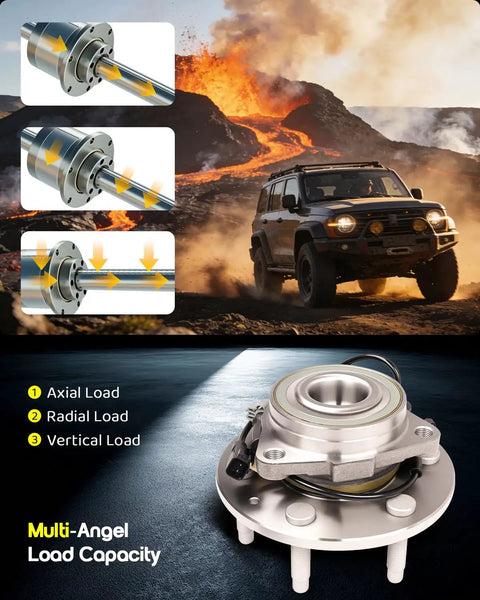 Heavy Duty Front Wheel Bearing Hub Assembly With Abs Sensors For Chevy Tahoe Silverado GMC Sierra Suburban Escalade Xts 6 Lug 4wd close-up view showing design and features.