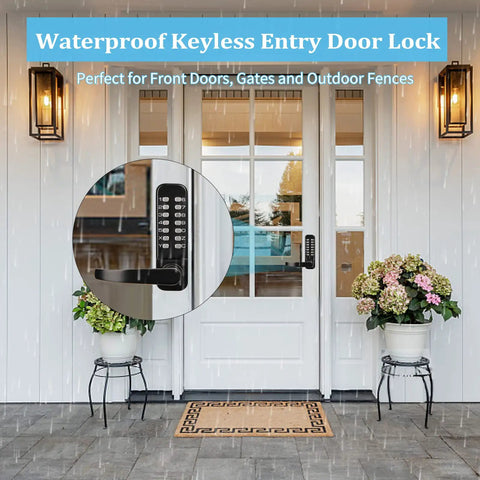 Keyless Entry Door Lock With Mechanical Keypad And Handle, Weatherproof Digital Combination Front Door Lock Set For Outdoor Gates And Fences, Auto Lock And Normal Open, Left Or Right Hand Install, No Key Hassle Security Upgrade on white front door