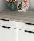 25 Pack Finger Edge Pulls for black cabinet handles on white kitchen drawers, showcasing modern kitchen tab hardware with 5 inch hole centers.