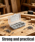 800 Piece M2 Round Head Self Tapping Screws Carbon Steel Set on wood workbench in workshop
