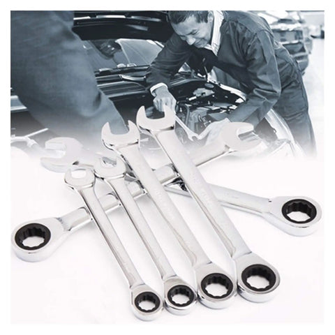 72-Tooth Ratchet Spanner Set With Fixed Head Wrenches, Universal Ratcheting Wrenches, for car repair, black finish, 12 pieces