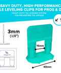 One Eighth Inch Tile Leveling System With 500 Clips For Lippage Free Tile And Stone Installations. High precision 1/8 inch clip.