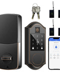 Robust As Hell Slick Fingerprint Smart Door Lock With Keypad And Touchscreen Automatic Deadbolt Oil Rubbed Bronze Finish with keys and app view