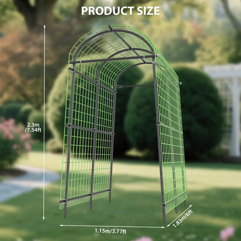 7.5 Foot Metal Garden Arch Trellis Arbor With Netting, Adjustable Width Pergola For Climbing Plants, Outdoor Setting