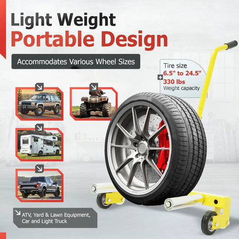 Straight Up Heavy Duty Rolling Tire Dolly Wheel Hauler Cart With Adjustable Three Step Lift For Solid Tire Lock And Easy Car Truck Swap Smooth Maneuvering Garage Must Have with large tire on portable dolly.