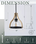Dimensions of Farmhouse Walnut Wood Pendant Light With Black Glass Shade Adjustable Length Dimmable