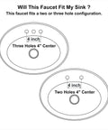 Diagram illustrating compatibility of the Two Handle Matte Black Bathroom Faucet With Pop Up Drain For 3 Hole 4 Inch Centerset Sinks