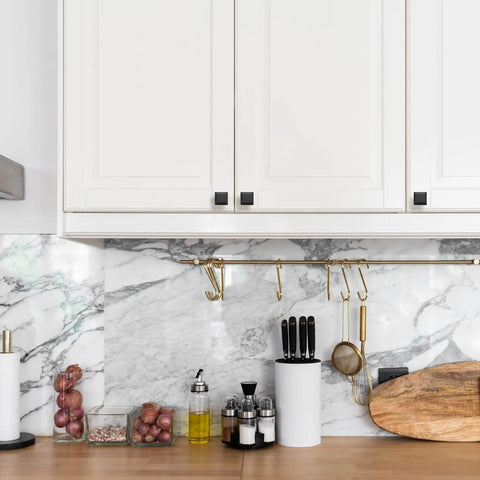 30 Pack Matte Black Square Cabinet Knobs With Zinc Solid Construction For Kitchen Drawers And Cupboards, installed on white cabinets