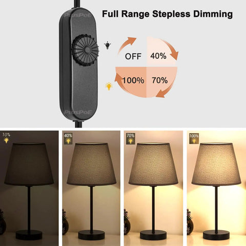 2 Pack Inline Lamp Dimmer Switch With Smooth Rotary Dial Gives You Total Glow Control For Table Floor Lights And Pendants fits dimmable bulbs, showcasing dimming levels.