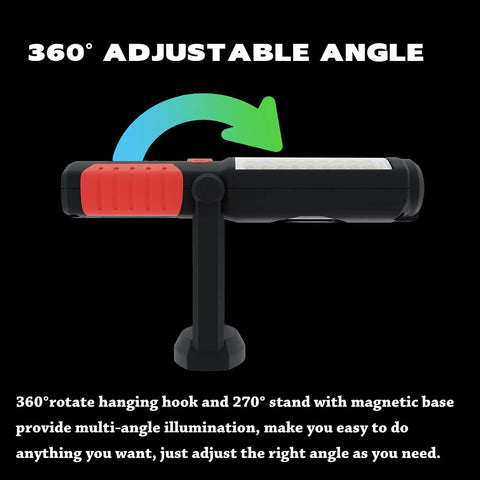 Side view of Magnetic Mechanic Flashlight With Hook Foldable Underhood Light showing adjustable angle and magnetic base.