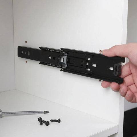 Installing Beefy 4-Piece Three-Section Full Extension Drawer Slides for wardrobe and dresser, cold-rolled steel, 5 inch glide