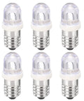 Straight Up Solid E10 Screw Base LED Bulbs, Mini White Glow, six pack with clear lens for easy circuit integration.