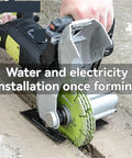 Straight Shooting Heavy Duty Handheld Wall Slotter And Brick Cutting Saw in action cutting a concrete channel for wiring.