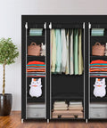 69 Inch Portable Clothes Closet With Industrial Strength Steel Frame And Thick Nonwoven Fabric Cover Quick No Sweat Setup Hella Roomy Multi Shelf Wardrobe Storage Organizer For Shoes And Hanging Apparel Black with hanging clothes and shelves.