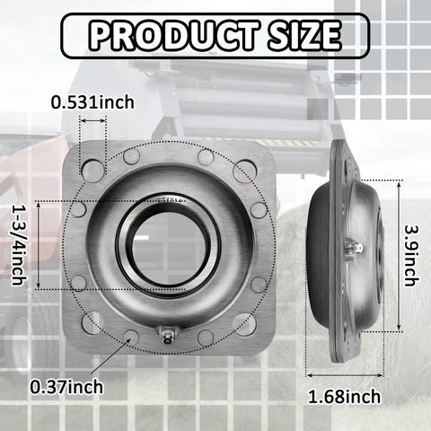 Product dimensions of Brand New 1-3/4 Inch Round Bore Disc Harrow Flange Bearing Unit With Triple Lip Seals Chevron High Temp Grease 5X5 Pattern.