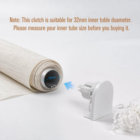 Quick Fix Roller Shade Repair Kit With Snappy Clutch Bracket And Solid Steel Components For Thirty Two Millimeters Outer Diameter Aluminum Tubes Hassle Free Install Heavy Duty, showcasing 32mm clutch and roller shade.