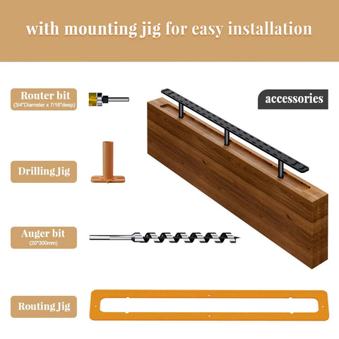 Heavy Duty Floating Shelf Brackets Set Features Hella Strong Hidden Wall Mount Hardware With Easy Peasy Drill Jig and tools for installation.