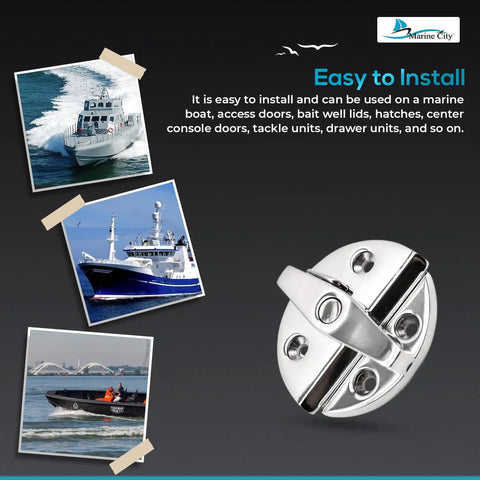 Top Tier 316 Marine Grade Stainless Steel Deck Hatch Latch Featuring A Solid Grip Twist Lock Catch For Saltwater Boats And Yachts Nasty Strong Coastal Watercraft Hardware Polished Finish For Kayaks, shown in installation view.