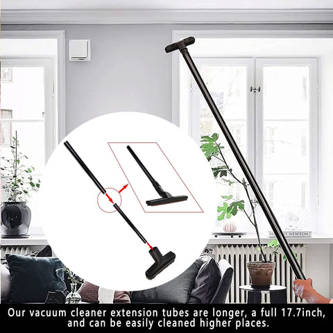 Universal Vacuum Attachment Kit For Vacuum Cleaners And Wet Dry Vacuums with extension wand in a living room reaching a ceiling